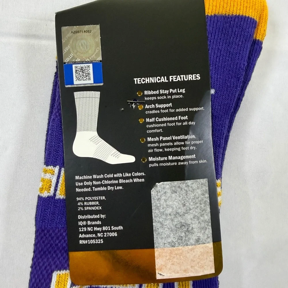 Topsox LSU Tigers Sock Madness Crew Purple Gold Athletic Socks Mens 6-12.5 NEW